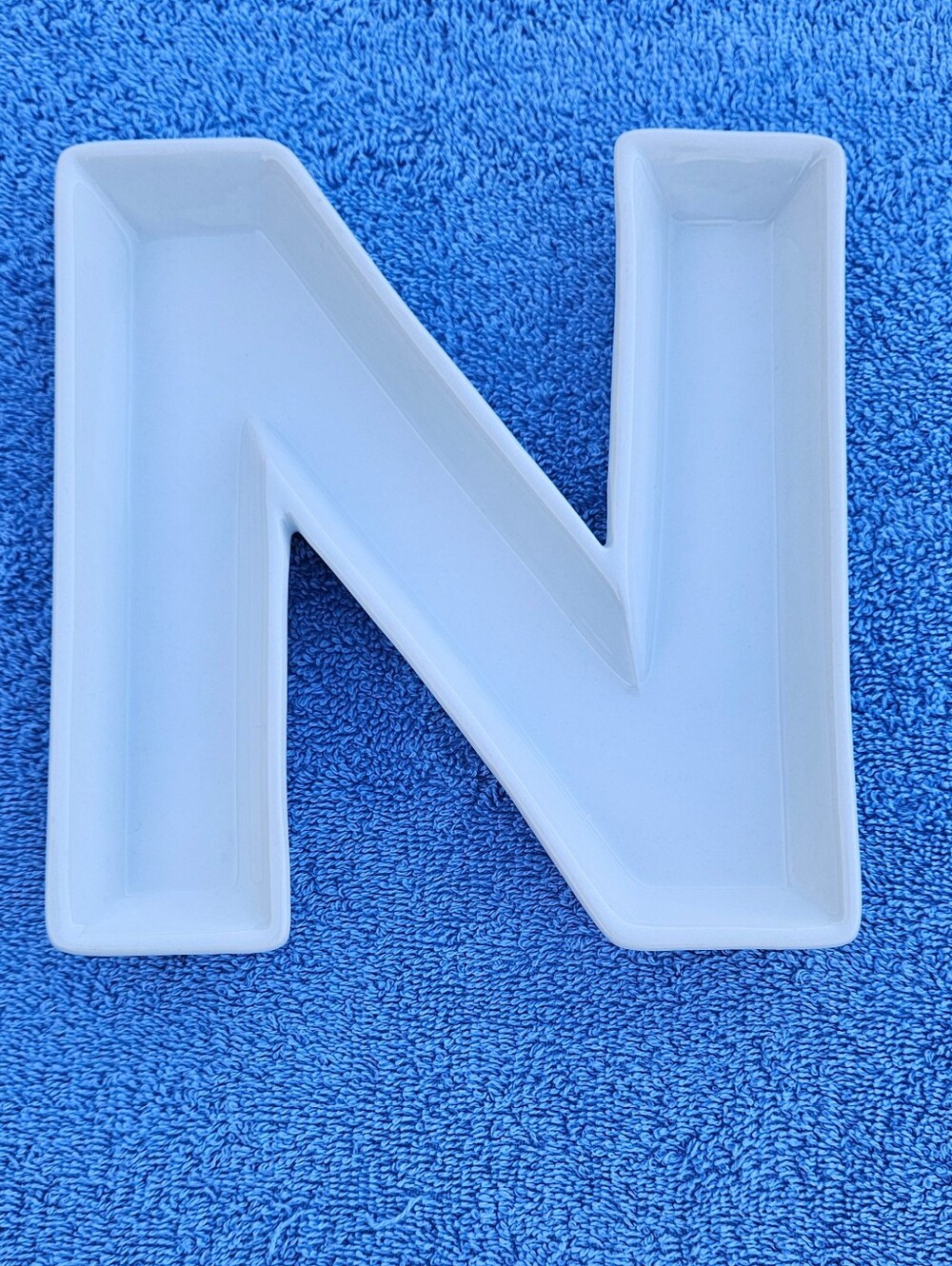 White Ceramic Letter N Tray - Decorative Accent Catchall